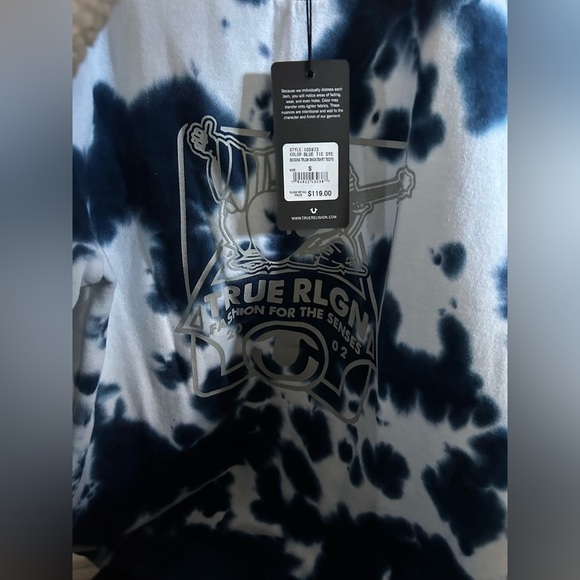 True Religion Tie Dye Sweatshirt Blue White Size Small NWT - Picture 3 of 12